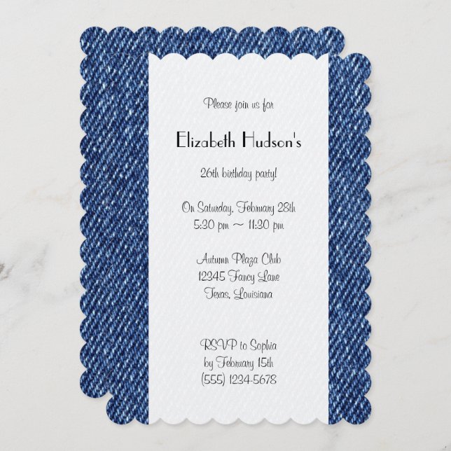 Denim Fabric, Denim Texture, Blue Denim, Birthday Invitation (Front/Back)