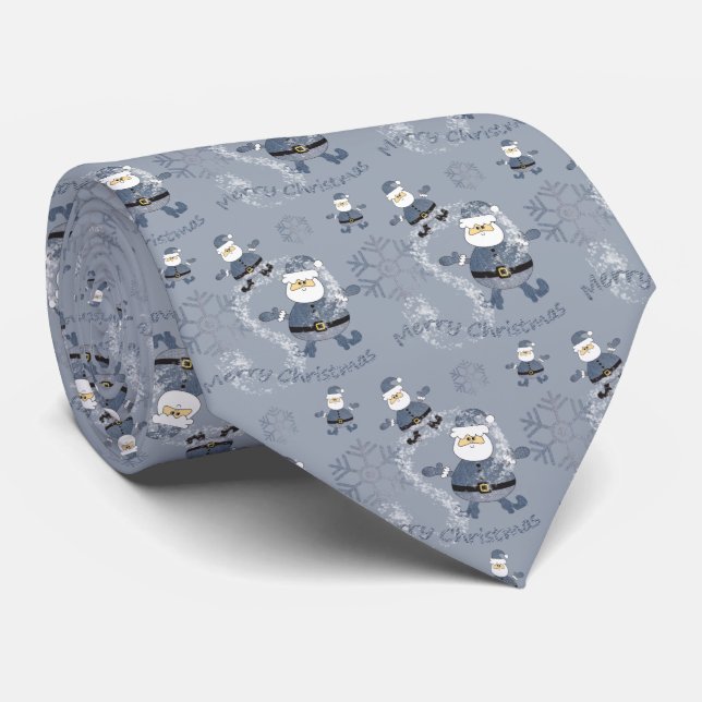 Denim Fashion Christmas Santa Pattern Tie (Rolled)