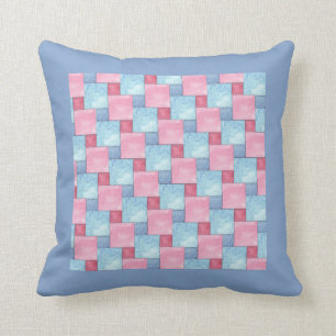 Denim Faux Patchwork, Pinks, Blues Cushion