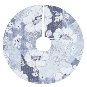 Denim flower patchwork, seamless pattern. brushed polyester tree skirt