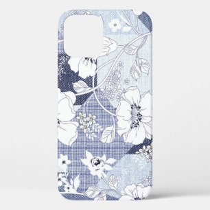 Denim flower patchwork, seamless pattern. iPhone 12 case