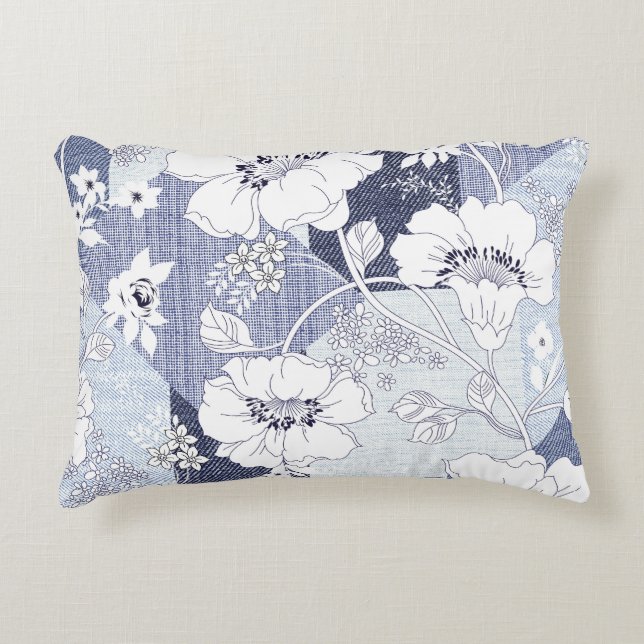 Denim flower patchwork, seamless pattern. decorative cushion (Front)
