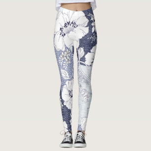 Denim flower patchwork, seamless pattern. leggings