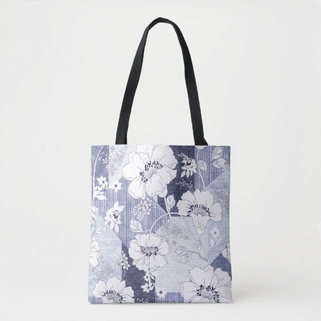 Denim flower patchwork, seamless pattern. tote bag (Front)