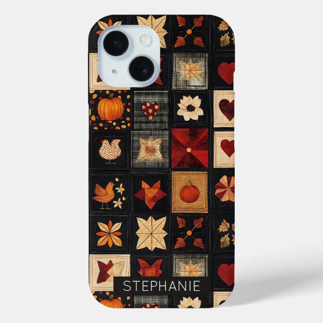 Denim Folk Art Quilt Pattern | Rustic Autumn Patch Case-Mate iPhone Case (Back)