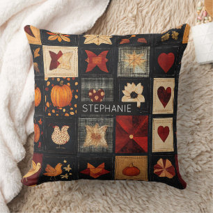 Denim Folk Art Quilt Pattern   Rustic Autumn Patch Cushion