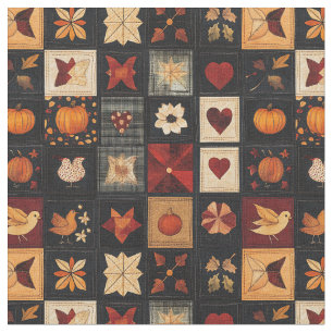 Denim Folk Art Quilt Pattern   Rustic Autumn Patch Fabric