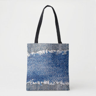 Denim frame. Ripped denim fabric with fringe edge  Tote Bag