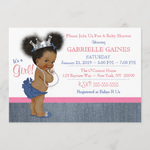 Denim Girl Baby Shower Invitation Personalised