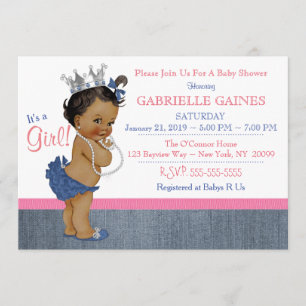Denim Girl Baby Shower Invitation Personalised