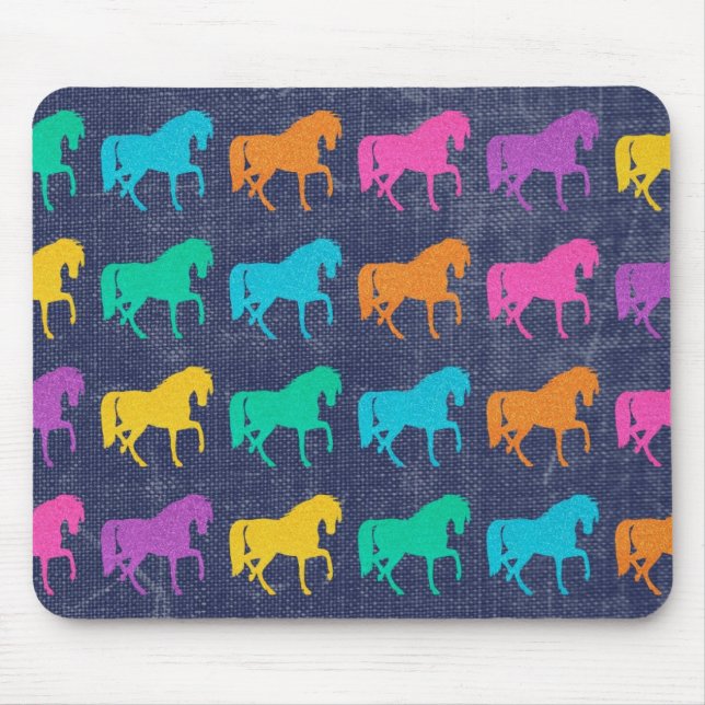 Denim Glitter Horses Design Mouse Pad (Front)