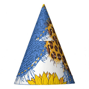 Denim Hearts Leopard Sunflowers Pattern Party Hat