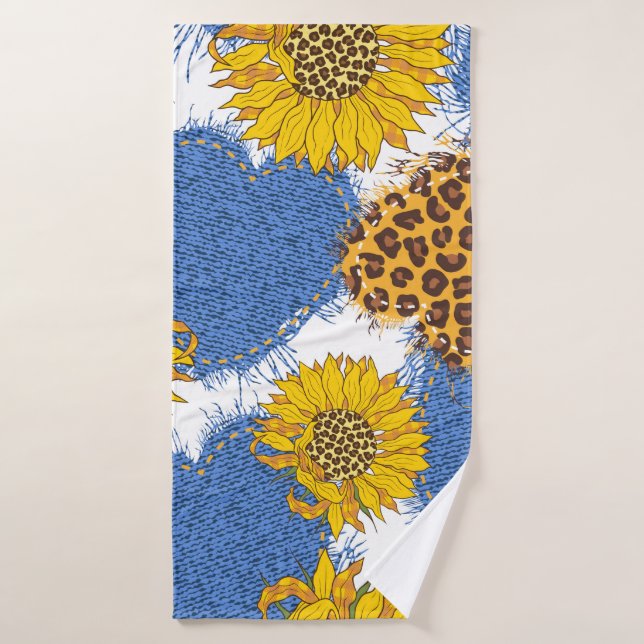 Denim hearts made of fabric with torn edges and le bath towel (Bath Towel)