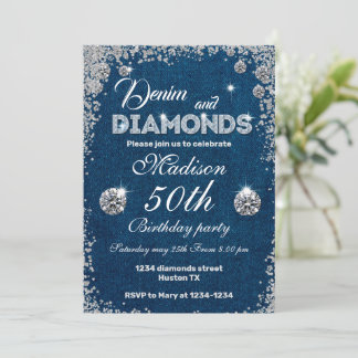 Denim invitation, Denim and Diamonds 50th birthday Invitation