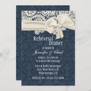 Denim & Ivory Lace Wedding Rehearsal Dinner Invitation