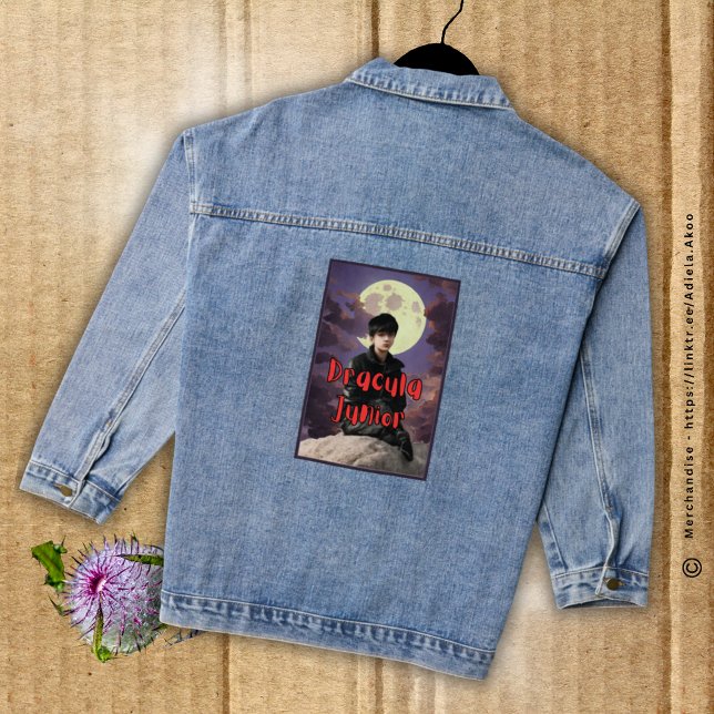 Denim Jacket - Dracula Junior -by Poet Adiela Akoo (DJ Denim Jacket design by Poet Adiela Akoo. Browse my store 4 gr8t finds, party decor, favors & more)
