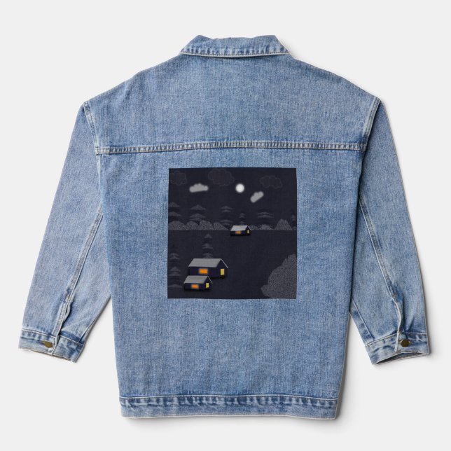 Denim Jacket - Sketch of a Snowy Night (Back)
