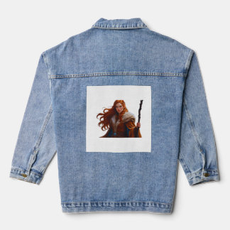 Denim jacket with a redhead woman