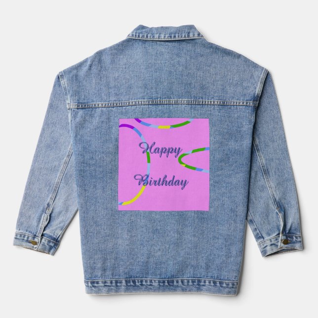 Denim Jacket Your Text or Happy Birthday on Pink (Back)