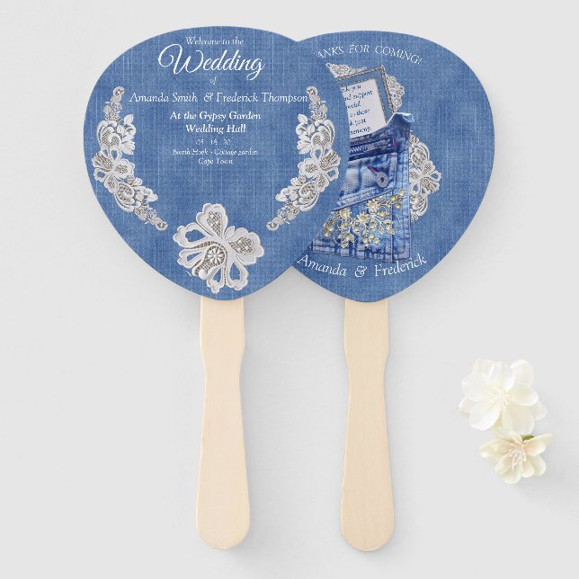 Denim Jean pockets and Lace Hand Fan (Front and Back)
