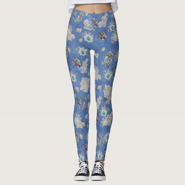 Denim Jean pockets,Kittens and Lace Leggings (Front)