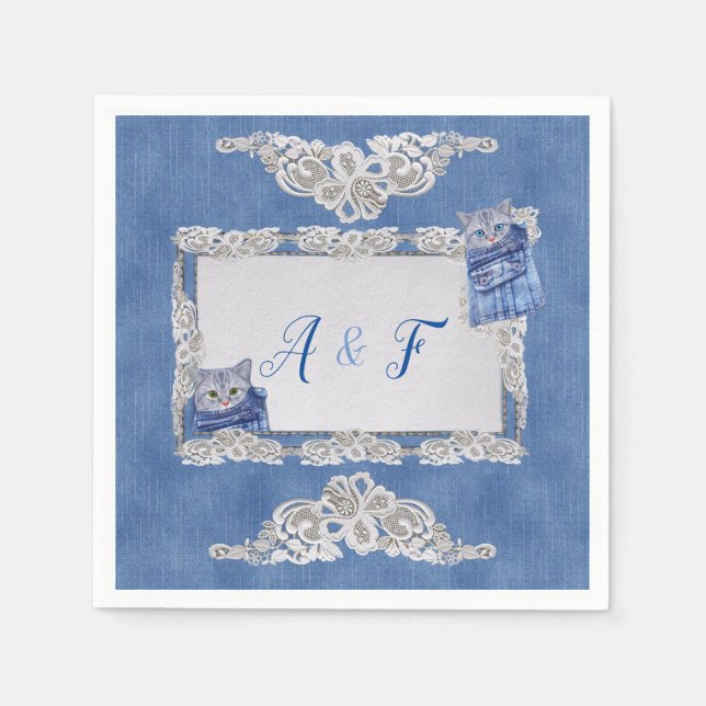 Denim Jean pockets,Kittens and Lace Napkin (Front)