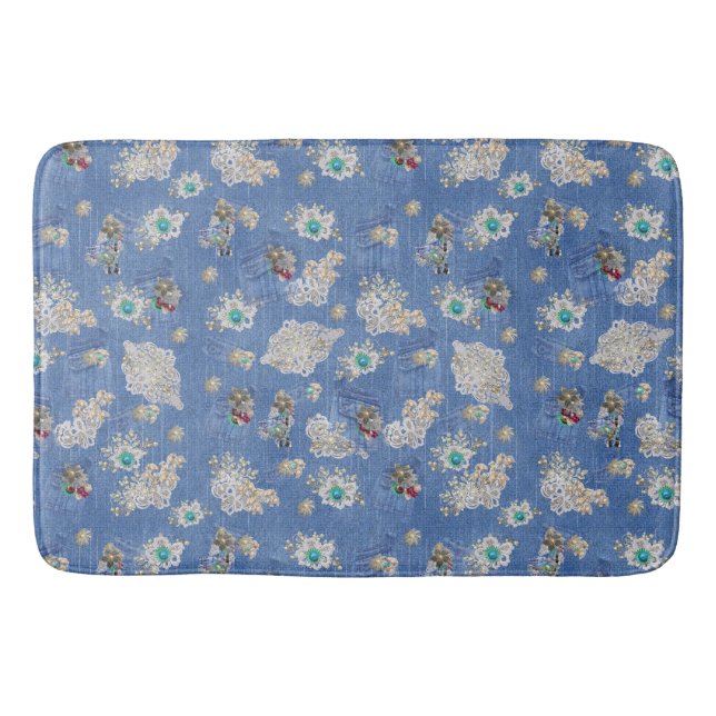Denim Jean pockets,Kittens and Lace Repeat Pattern Bath Mat (Front)