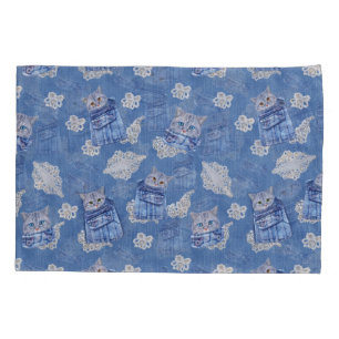 Denim Jean pockets,Kittens and Lace Repeat Pattern Pillowcase