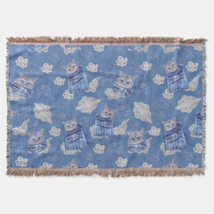 Denim Jean pockets,Kittens and Lace Throw Blanket