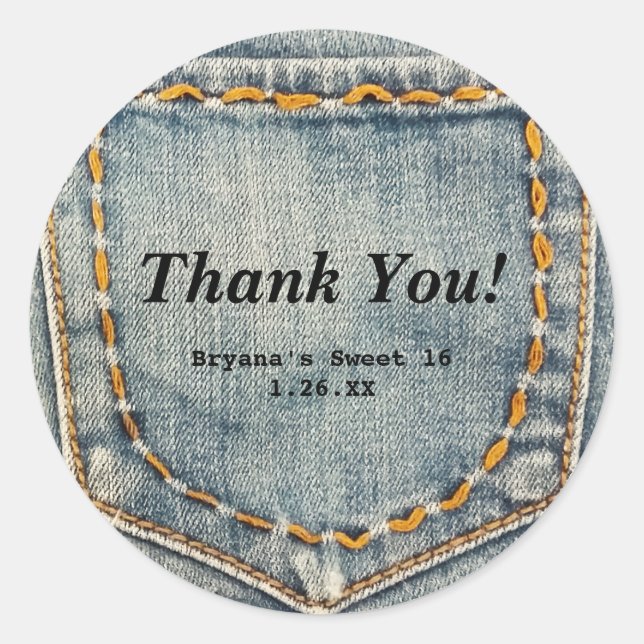 Denim Jean Stitched Pocket Custom Favour Stickers (Front)