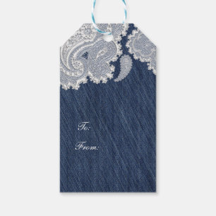 Denim Jean & White Lace Elegant Bridal Wedding Gift Tags