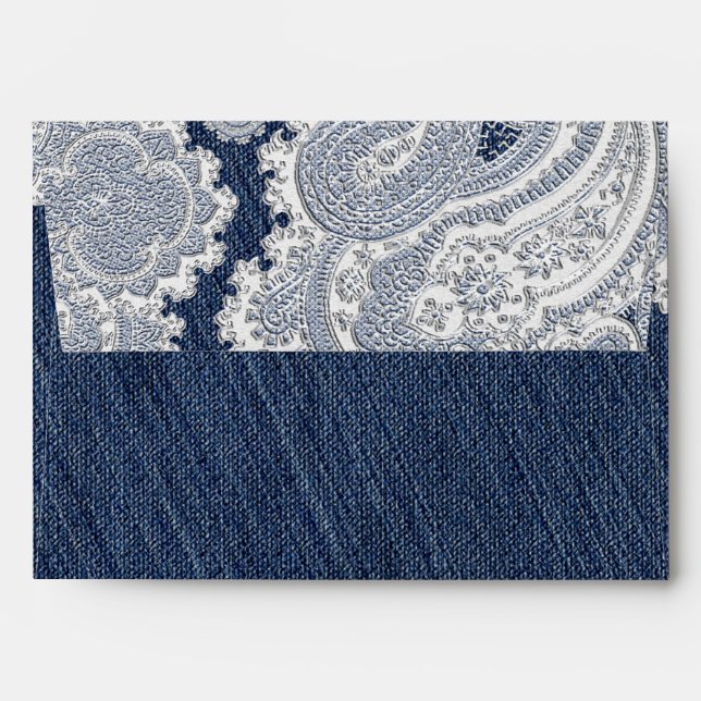 Denim Jean & White Lace Elegant Wedding Invitation Envelopes (Back (Top Flap))