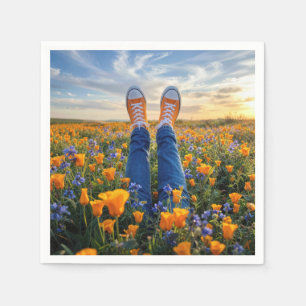 Denim Jeans and Orange Sneakers in Flowers Napkin