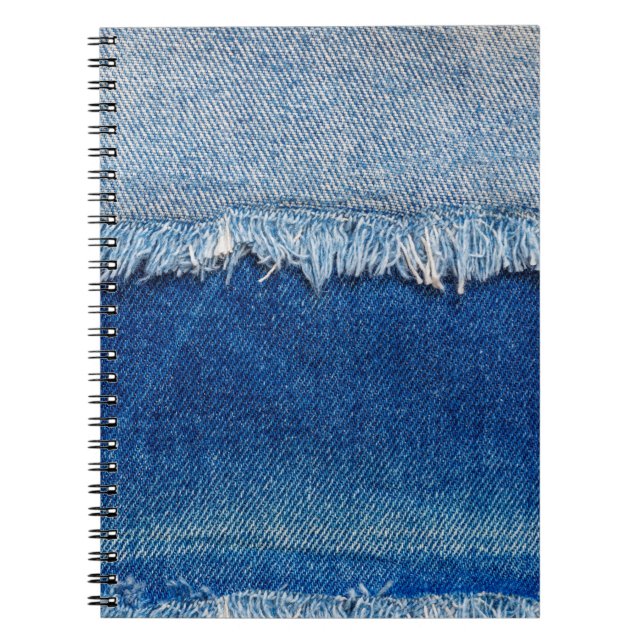 Denim jeans background. Ripped denim fabric with b Notebook (Front)