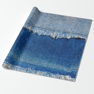 Denim jeans background. Ripped denim fabric with b Wrapping Paper