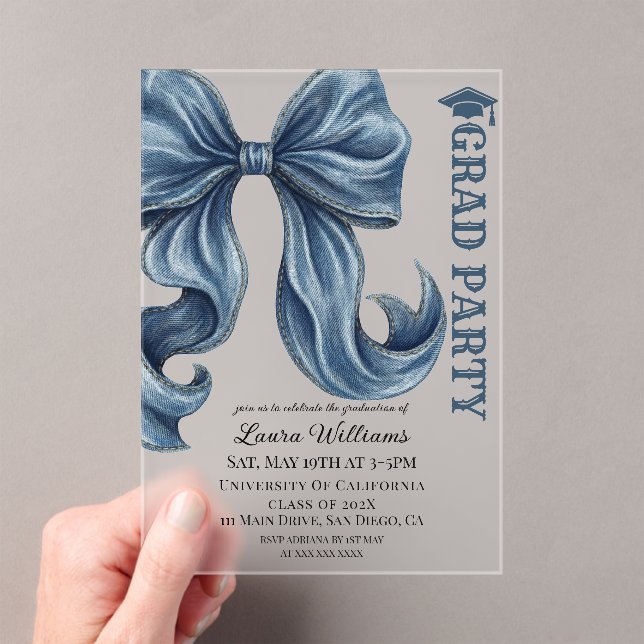 Denim Jeans Bow Graduation Acrylic Invitations (Insitu (Handheld))