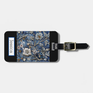 Denim Jeans Floral Luggage Tag