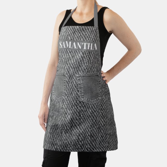 Denim Jeans Look Pockets Monogram Apron (Insitu)