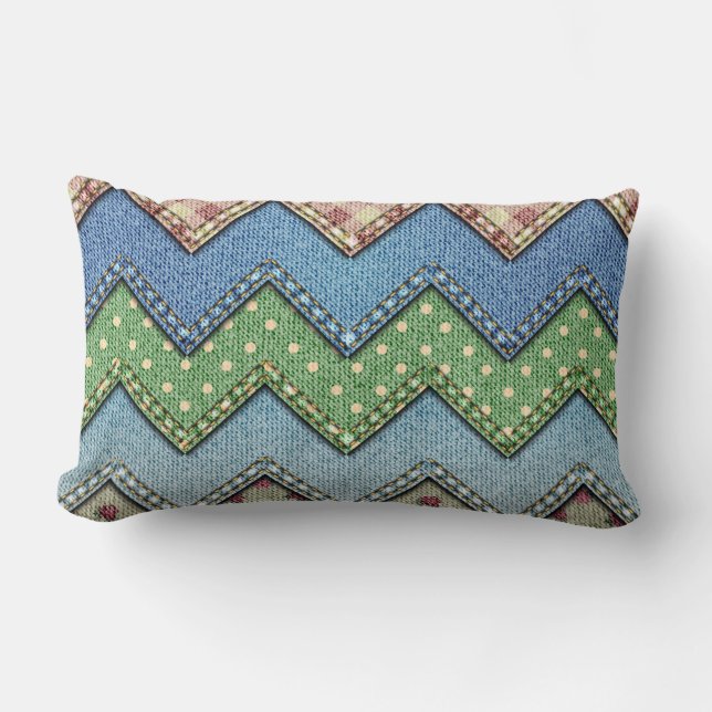 Denim jeans patchwork pattern pillow (Front)