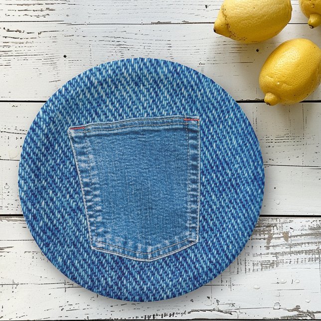Denim Jeans Pocket Western Country Wedding Party Paper Plate (Creator Uploaded)