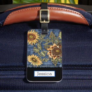 Denim Jeans Sunflower Luggage Tag