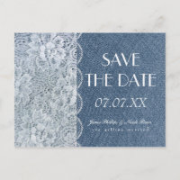 Denim & Lace Rustic Save The Date Wedding Postcard