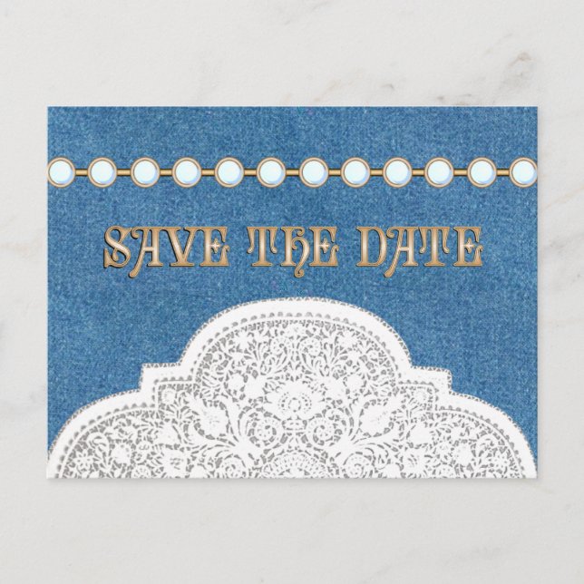 Denim Lace  Save the Date POSTCARDS (Front)