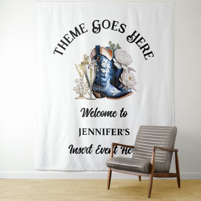 Denim lace Texas country cowgirl boots bubbly chic Tapestry (In Situ)