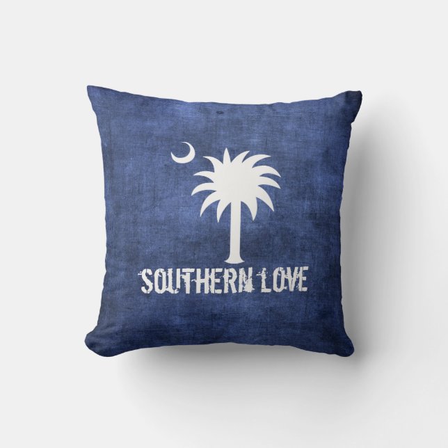 Denim Look South Carolina Love Palmetto Tree Cushion (Front)