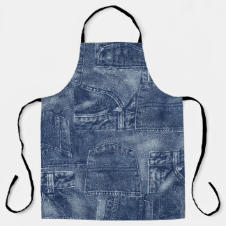 Denim material in a patchwork pocket pattern. apron