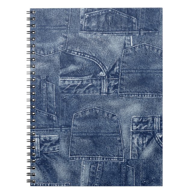 Denim material in a patchwork pocket pattern. notebook (Front)
