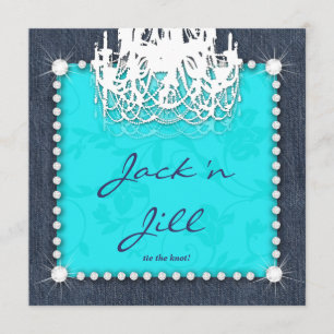 Denim n Diamonds Wedding Chandelier Floral Blue Invitation