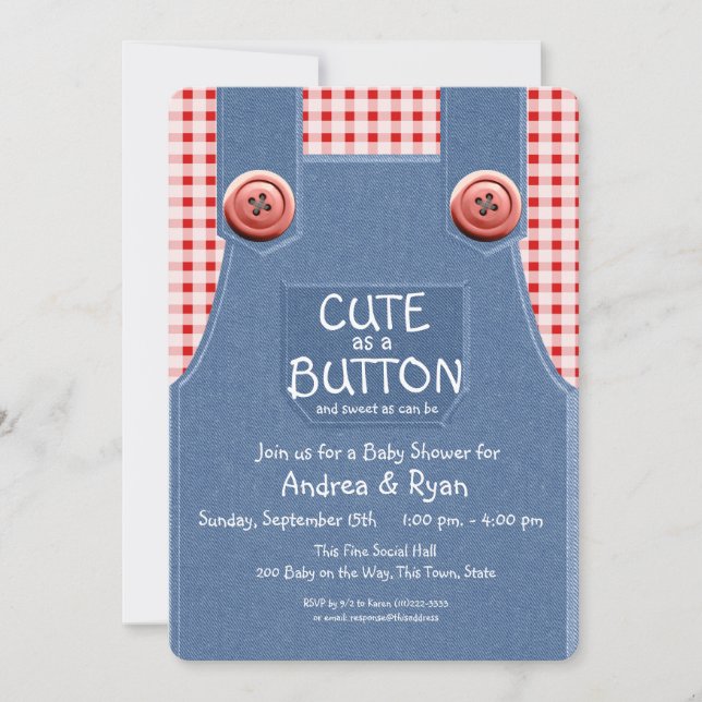 Denim Overalls Cute as a Button Invitation (Front)