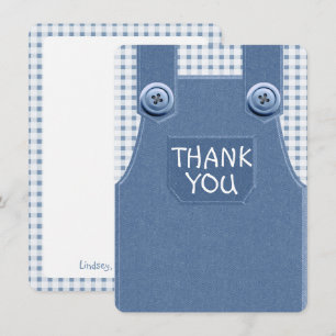 Denim Overalls Cute as a Button Thank You Card
